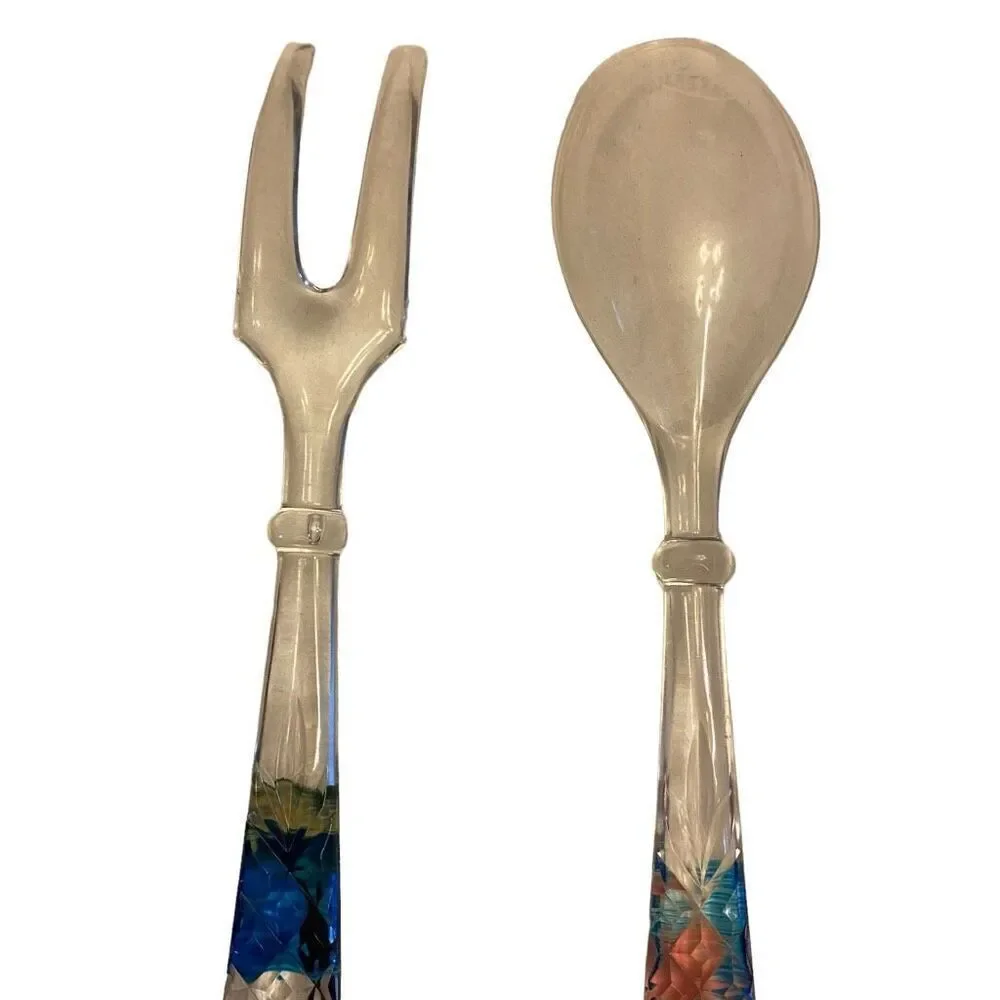 Hand painted Flamingo and Palm Tree Lucite Salad Servers